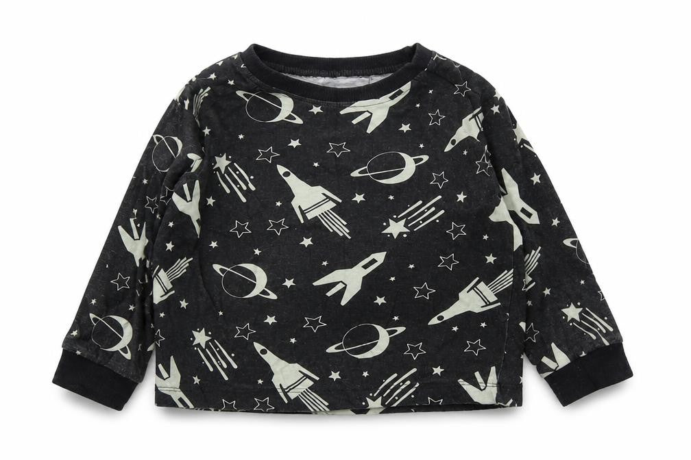 B&m Boys Black  Cotton Basic Casual Size 3-4 Years Round Neck  - Space and Rockets