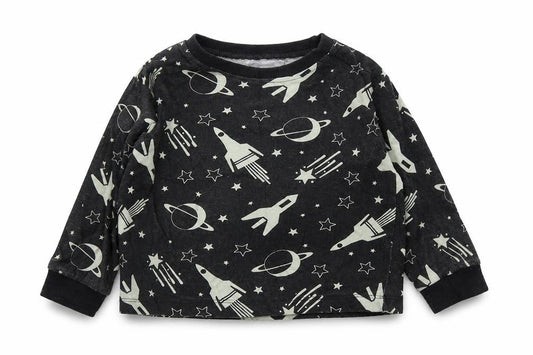 B&m Boys Black  Cotton Basic Casual Size 3-4 Years Round Neck  - Space and Rockets