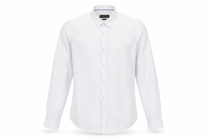 Zara Mens White Geometric Polyester  Button-Up Size L Collared Button