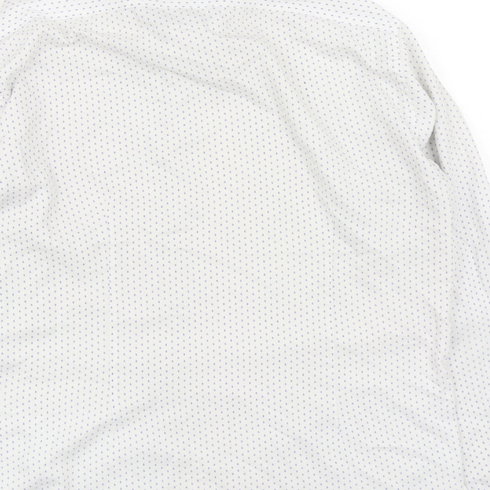 Zara Mens White Geometric Polyester  Button-Up Size L Collared Button