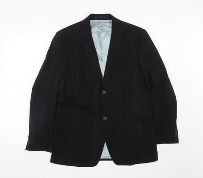 Preloved George Mens Black Striped Polyester Jacket Suit Jacket Size 40 - Front