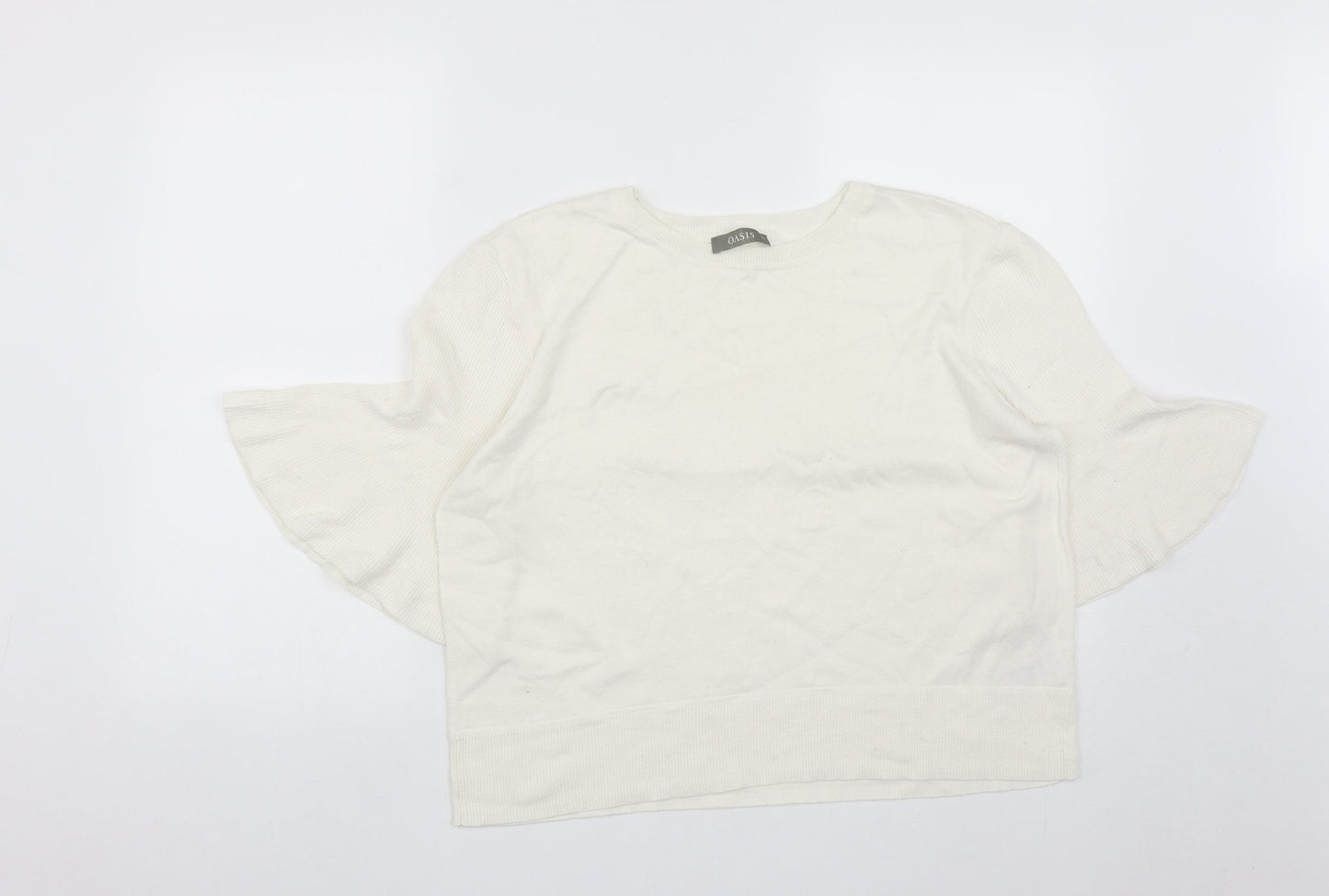 Oasis Womens White Round Neck  Cotton Pullover Jumper Size XL