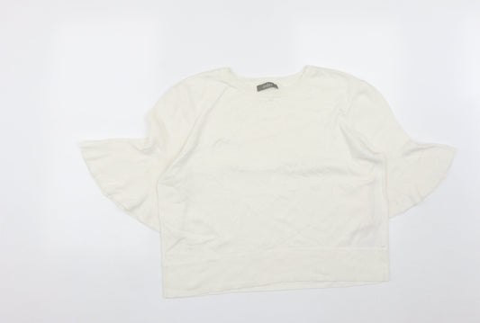 Oasis Womens White Round Neck  Cotton Pullover Jumper Size XL