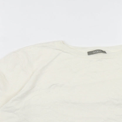 Oasis Womens White Round Neck  Cotton Pullover Jumper Size XL