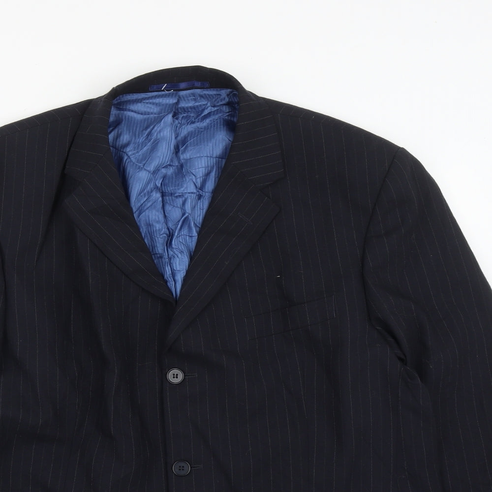 Burton Mens Black Striped Wool Jacket Suit Jacket Size 44