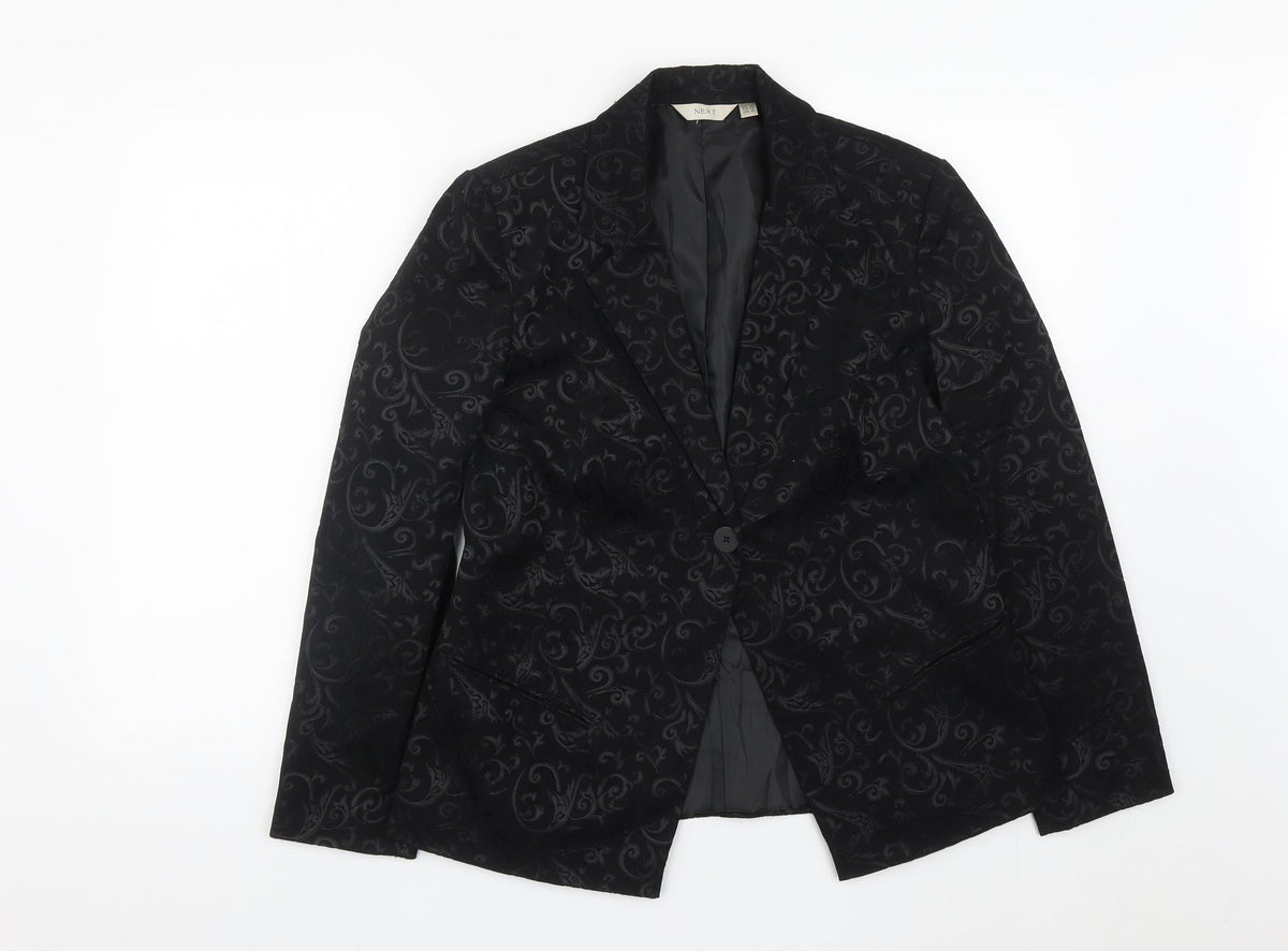 NEXT Womens Black Geometric Polyester Jacket Suit Size 14