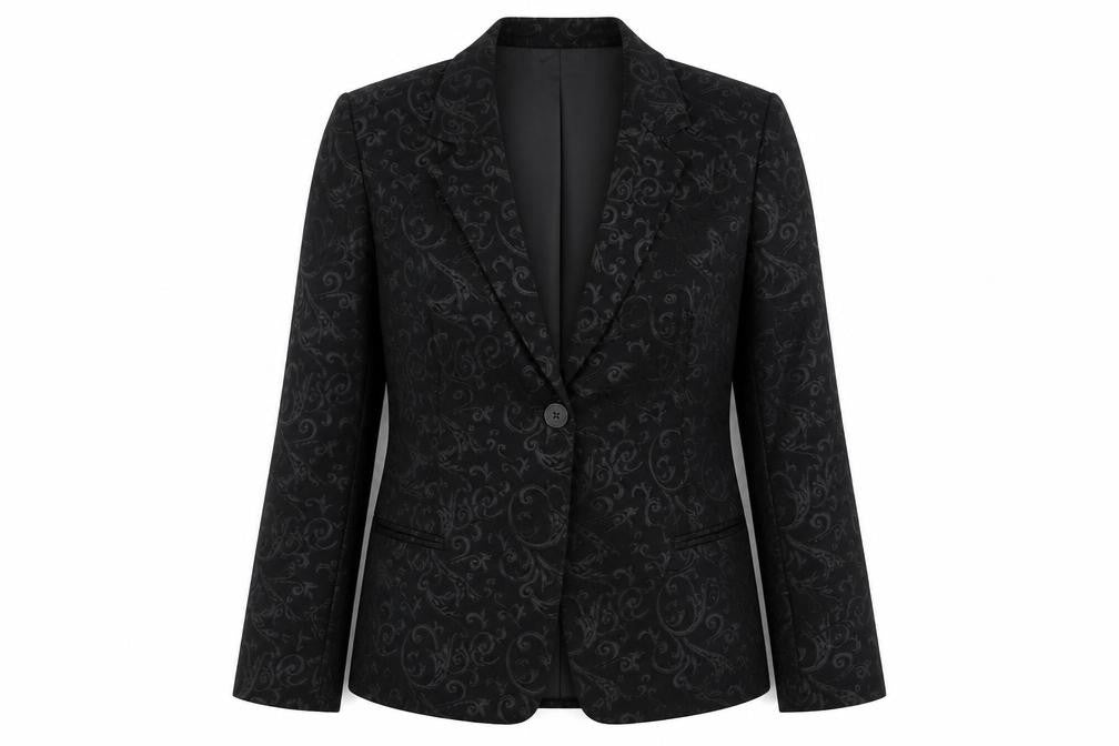 NEXT Womens Black Geometric Polyester Jacket Suit Size 14