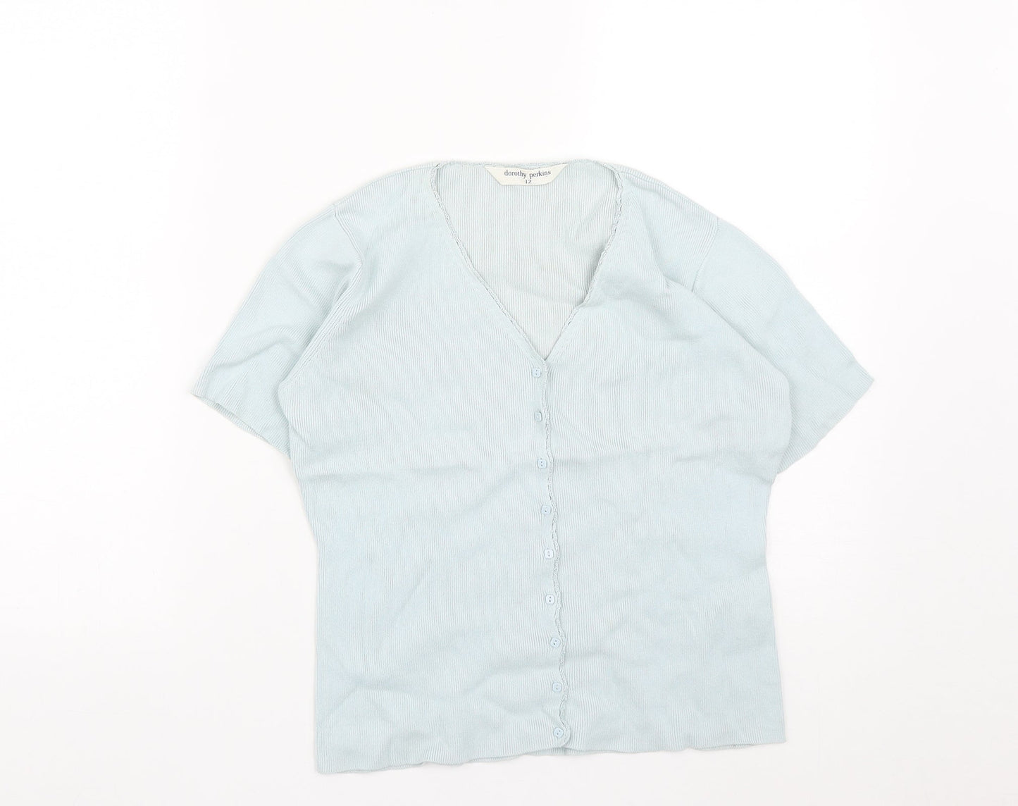 Dorothy Perkins Womens Blue  Cotton Basic Button-Up Size 12 V-Neck