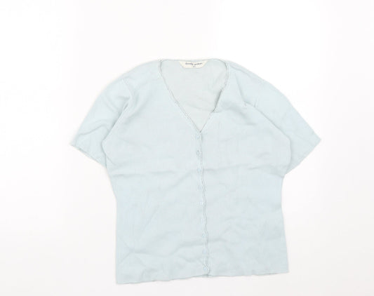 Dorothy Perkins Womens Blue  Cotton Basic Button-Up Size 12 V-Neck