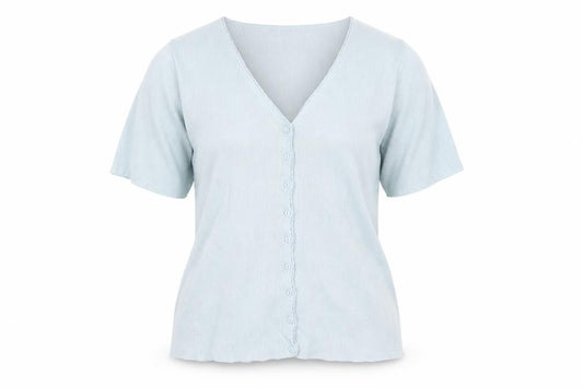 Dorothy Perkins Womens Blue  Cotton Basic Button-Up Size 12 V-Neck