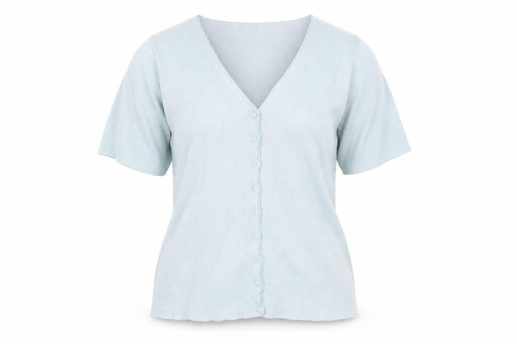 Dorothy Perkins Womens Blue  Cotton Basic Button-Up Size 12 V-Neck
