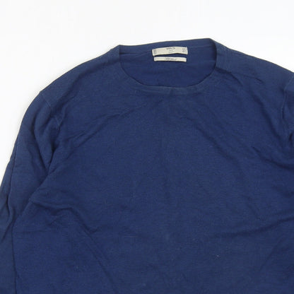 Mango Mens Blue Round Neck  Polyester Pullover Jumper Size L