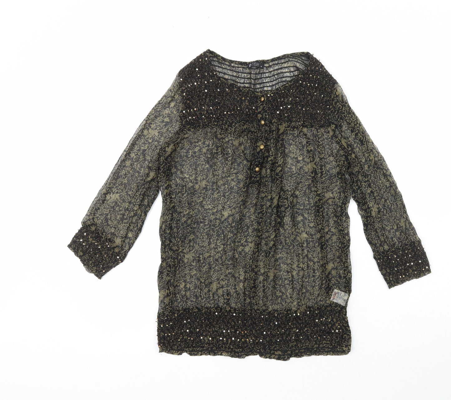 Rise Womens Black Paisley Viscose Basic Button-Up Size 12 Scoop Neck