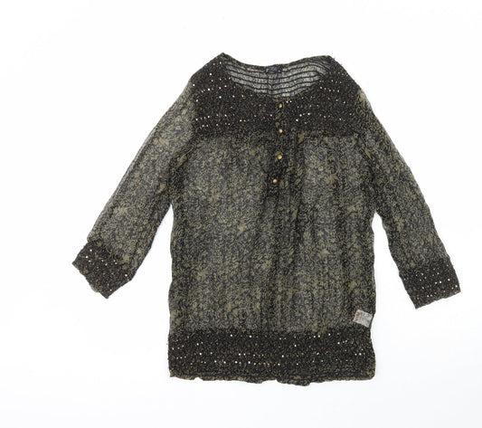 Rise Womens Black Paisley Viscose Basic Button-Up Size 12 Scoop Neck