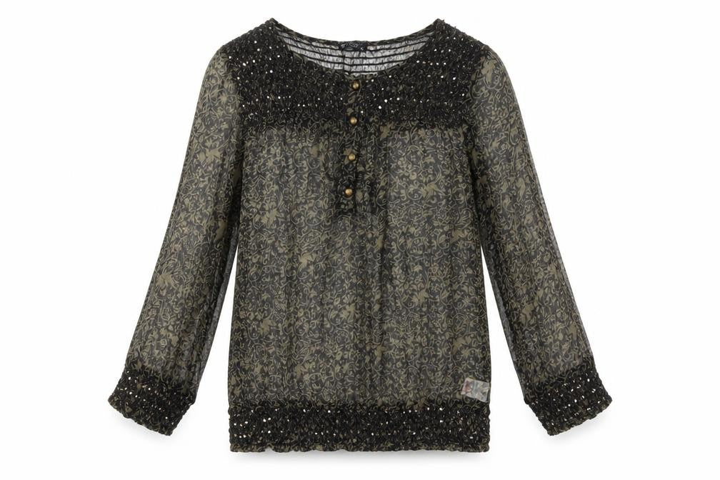 Rise Womens Black Paisley Viscose Basic Button-Up Size 12 Scoop Neck