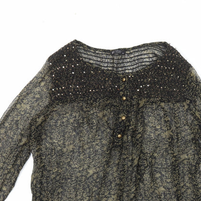 Rise Womens Black Paisley Viscose Basic Button-Up Size 12 Scoop Neck