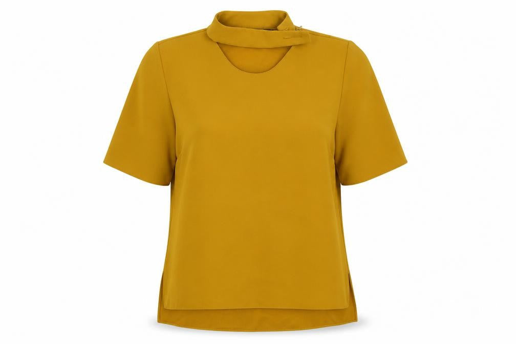 Zara Womens Yellow  Polyester Basic Blouse Size S Round Neck - Mustard Yellow