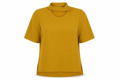 Zara Womens Yellow  Polyester Basic Blouse Size S Round Neck - Mustard Yellow
