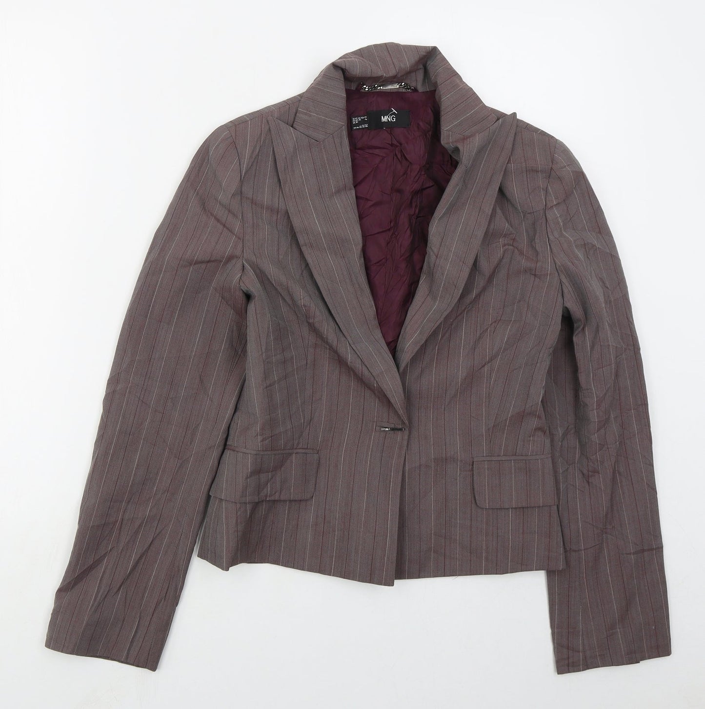 MNG Womens Purple Striped Polyester Jacket Suit Jacket Size 10