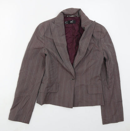 Mango Womens Purple Striped Polyester Jacket Suit Jacket Size 10