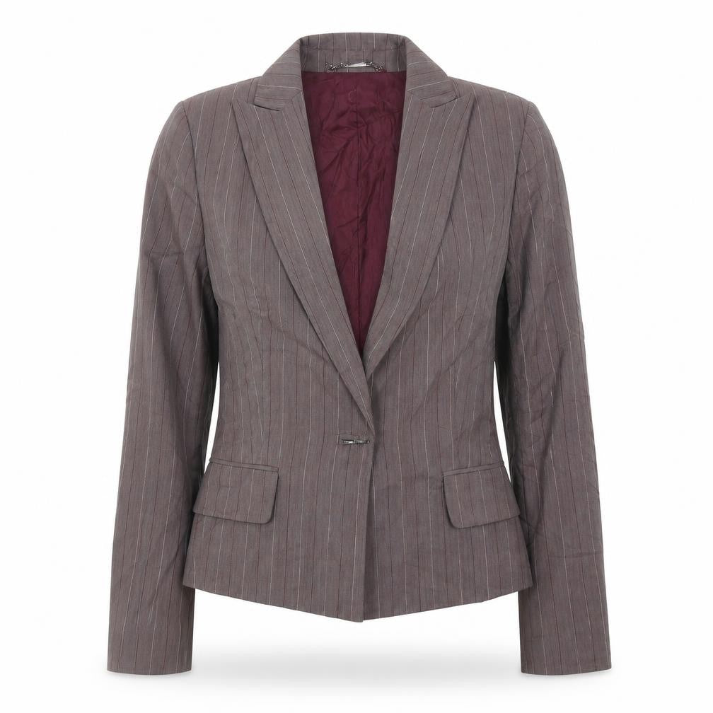 MNG Womens Purple Striped Polyester Jacket Suit Jacket Size 10