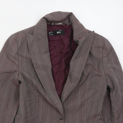 Mango Womens Purple Striped Polyester Jacket Suit Jacket Size 10