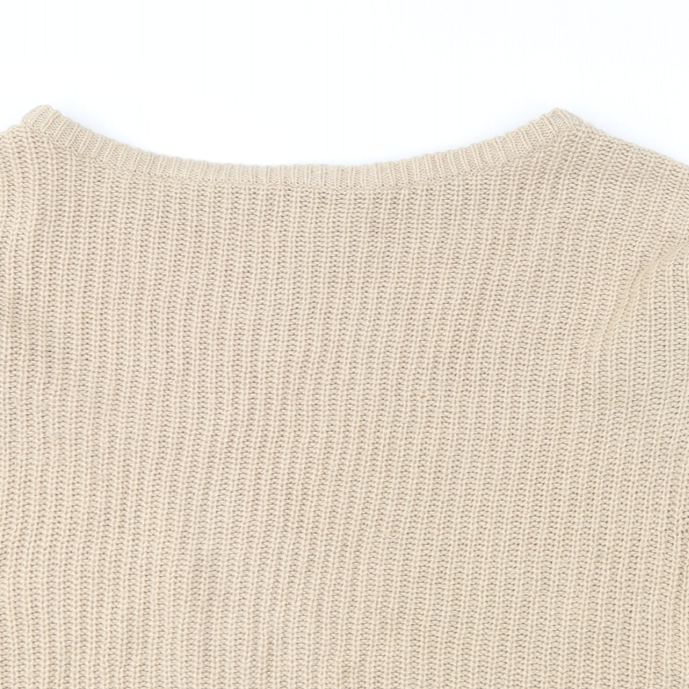 Missguided Womens Beige Boat Neck  Acrylic Pullover Jumper Size 14