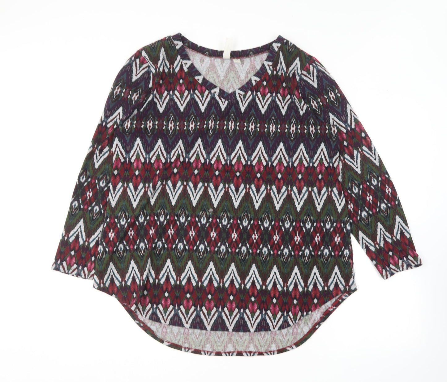 Tacera Womens Multicoloured V-Neck Geometric Polyester Pullover Jumper Size XL
