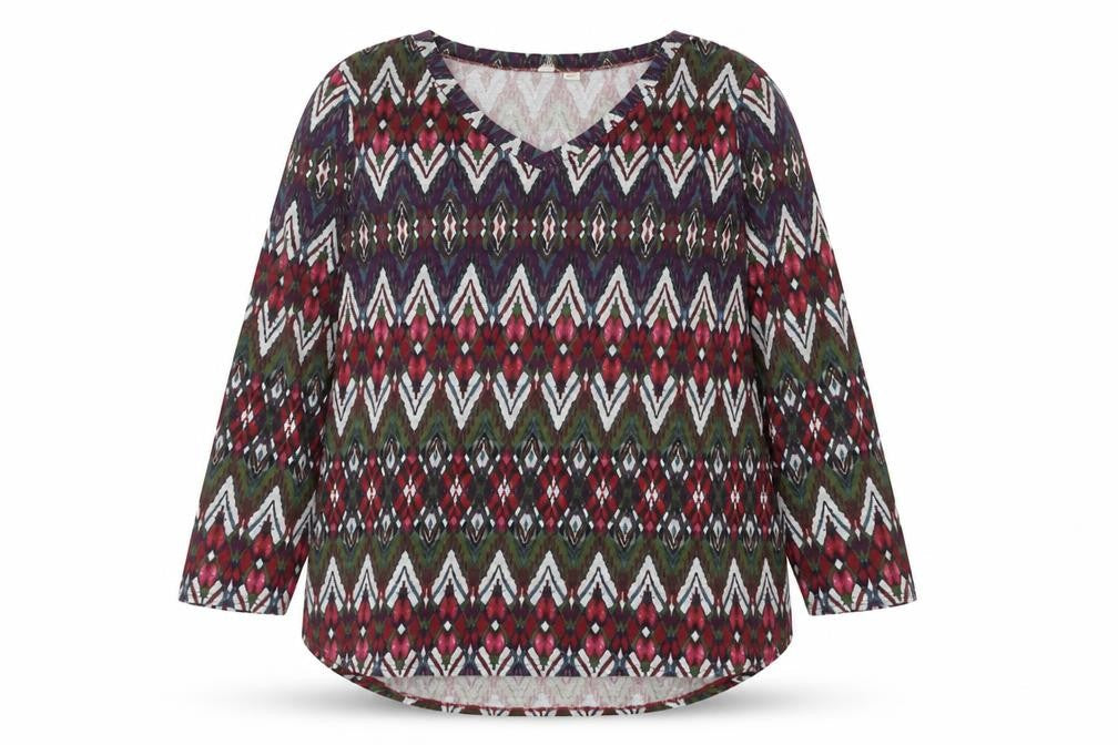 Tacera Womens Multicoloured V-Neck Geometric Polyester Pullover Jumper Size XL