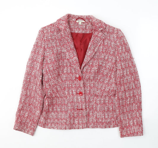 Mackyes Womens Red Geometric Polyester Jacket Suit Jacket Size 10