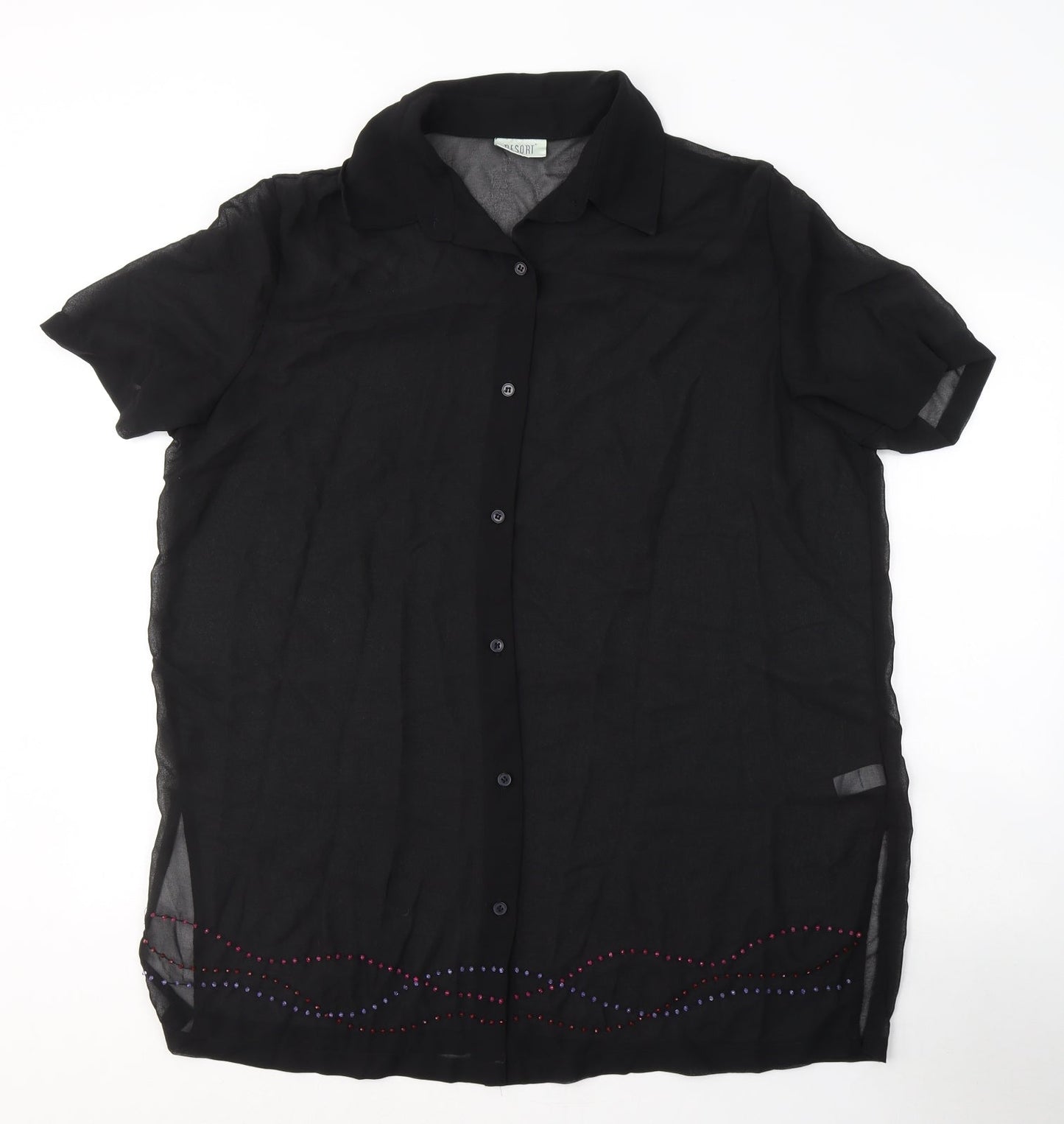 Resort Womens Black  Polyester Basic Button-Up Size 18 Collared