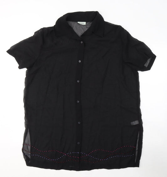 Resort Womens Black  Polyester Basic Button-Up Size 18 Collared