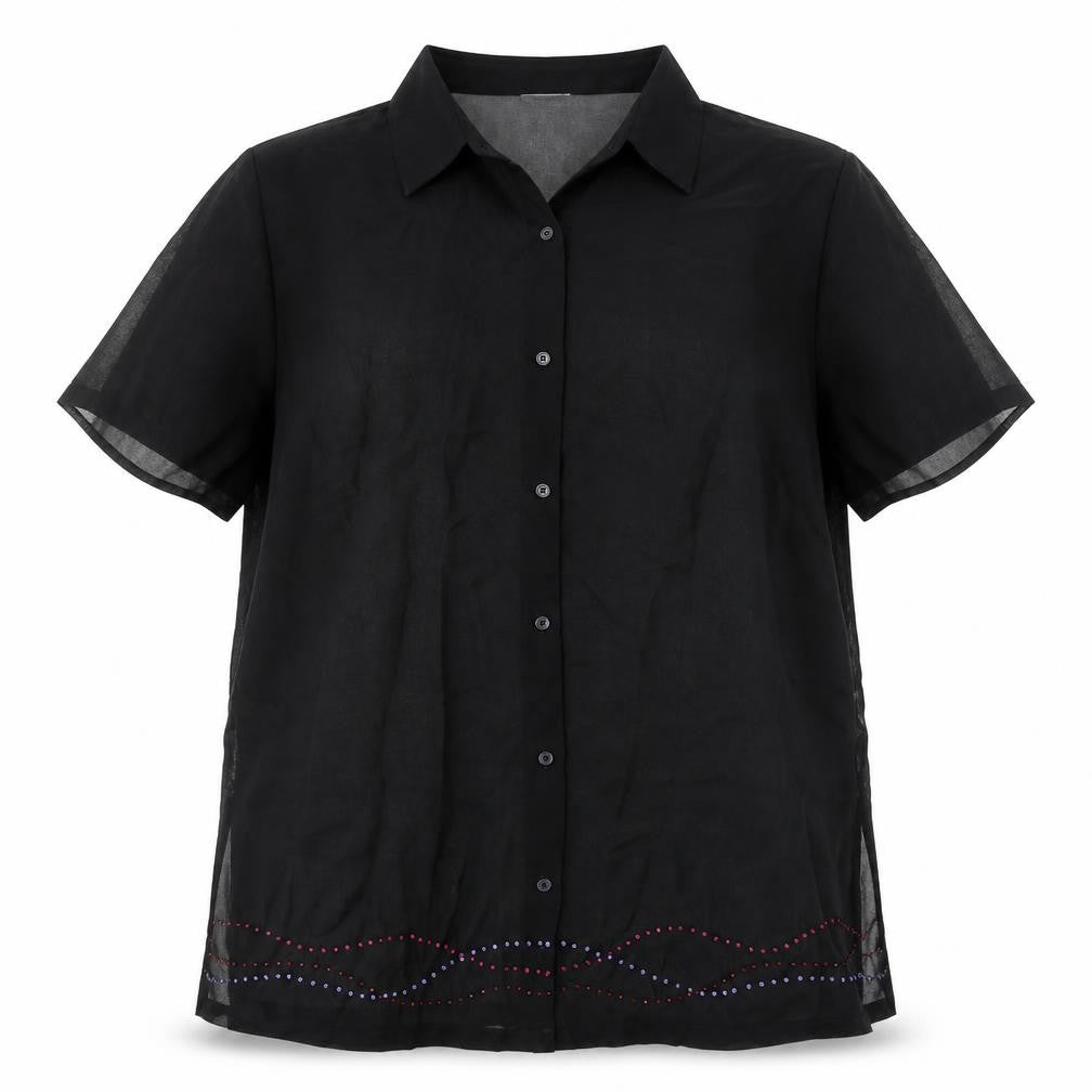 Resort Womens Black  Polyester Basic Button-Up Size 18 Collared