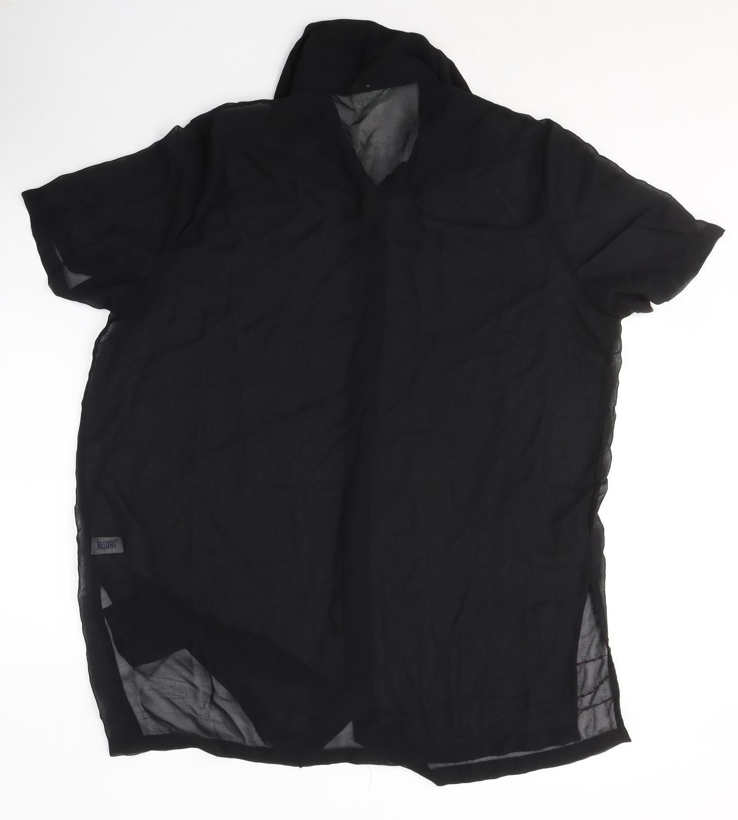 Resort Womens Black  Polyester Basic Button-Up Size 18 Collared