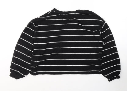 New Look Womens Black Round Neck Striped Acrylic Pullover Jumper Size M