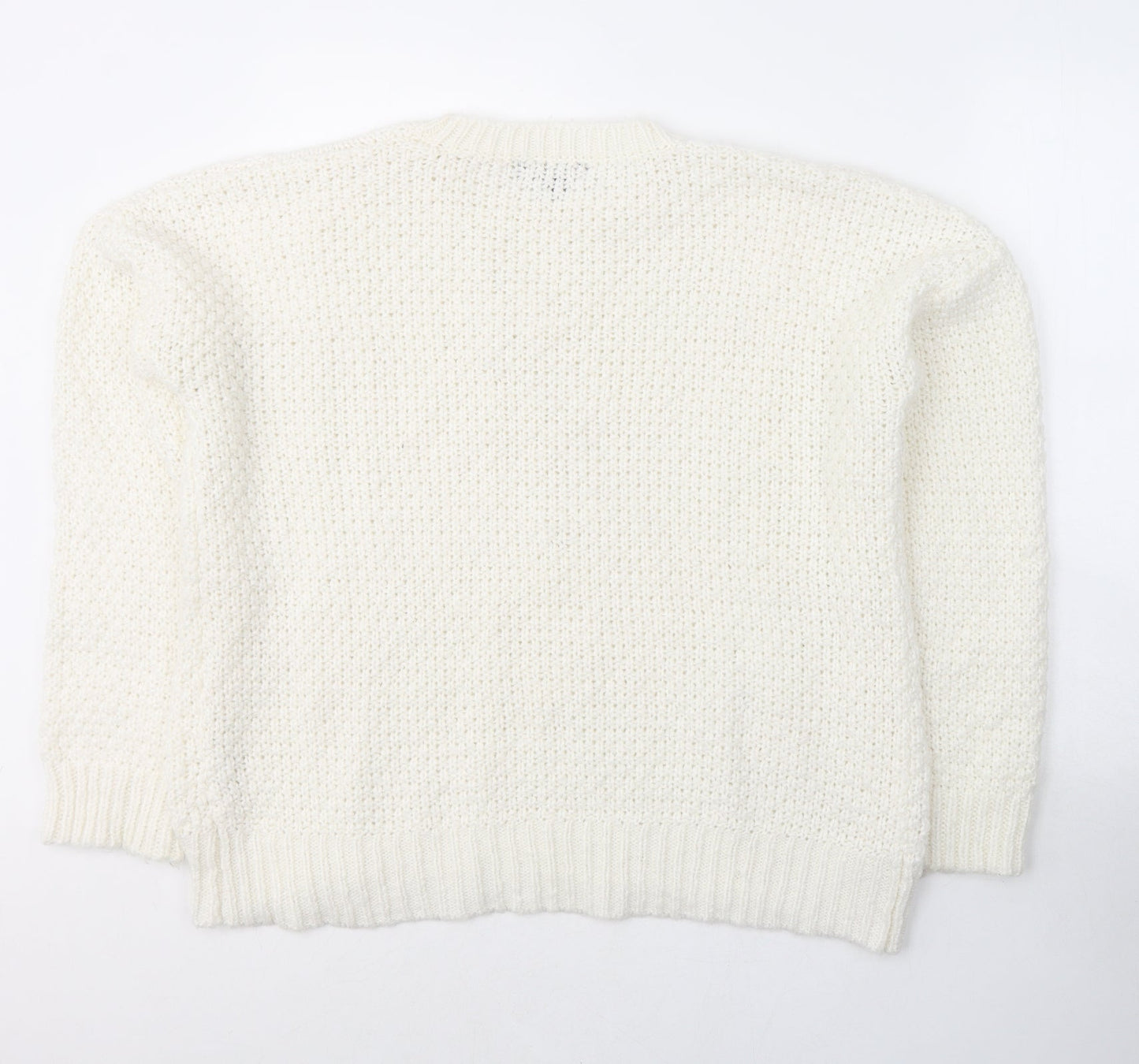 Primark Womens White Round Neck  Acrylic Pullover Jumper Size 18
