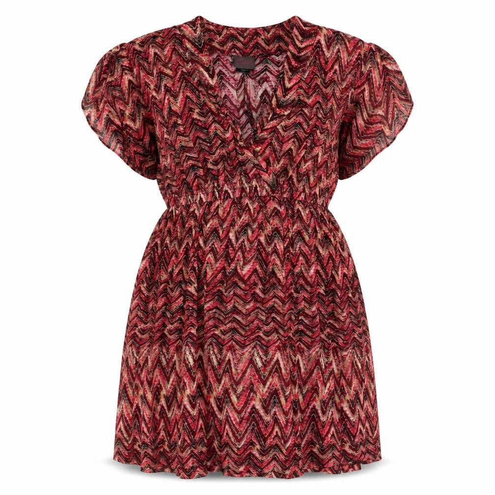 Tonid Womens Pink Geometric Viscose Fit & Flare  Size M  V-Neck Pullover