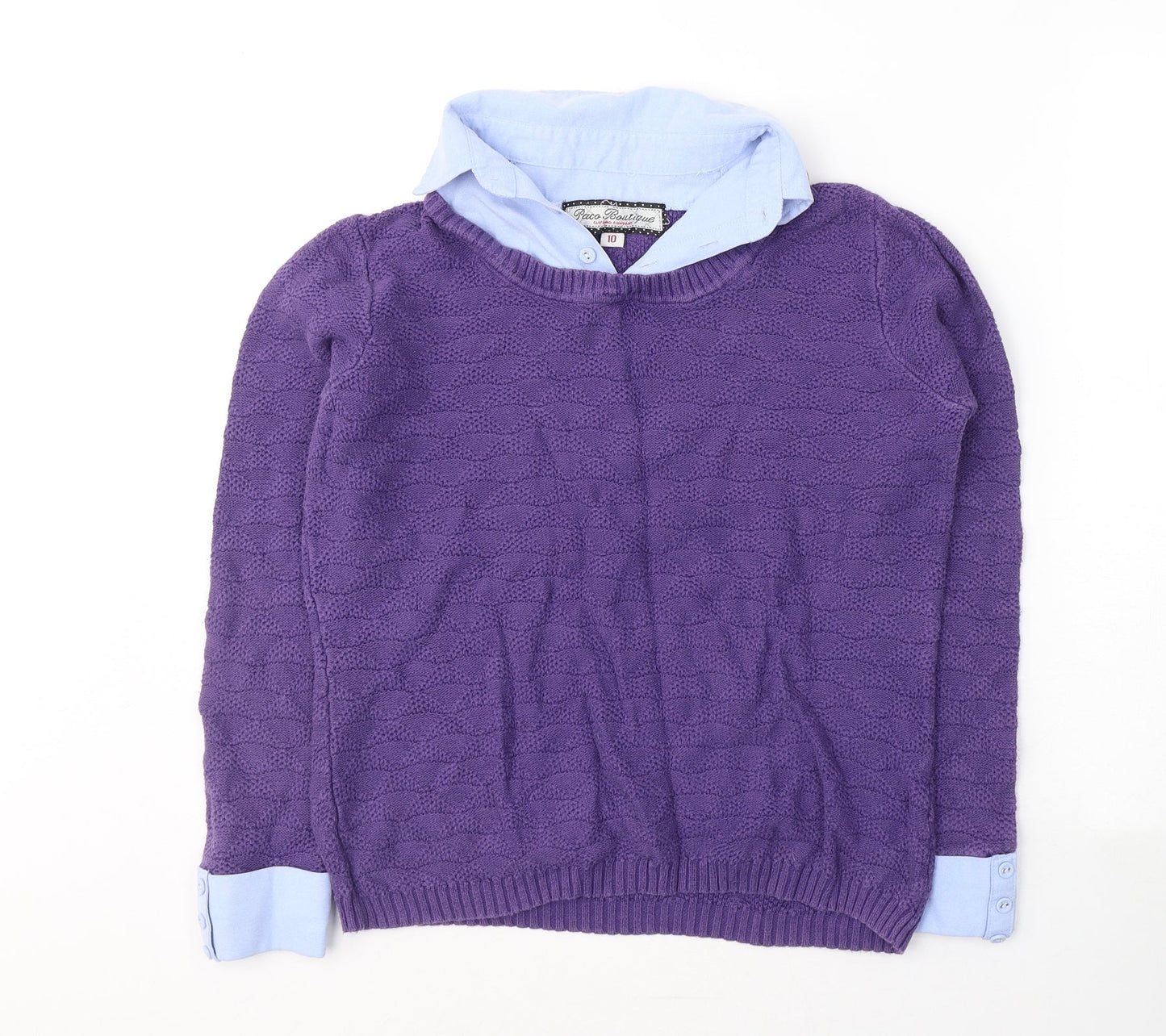 Paco Boutique Womens Purple Collared  Cotton Pullover Jumper Size 10