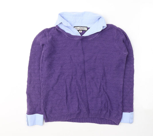 Paco Boutique Womens Purple Collared  Cotton Pullover Jumper Size 10