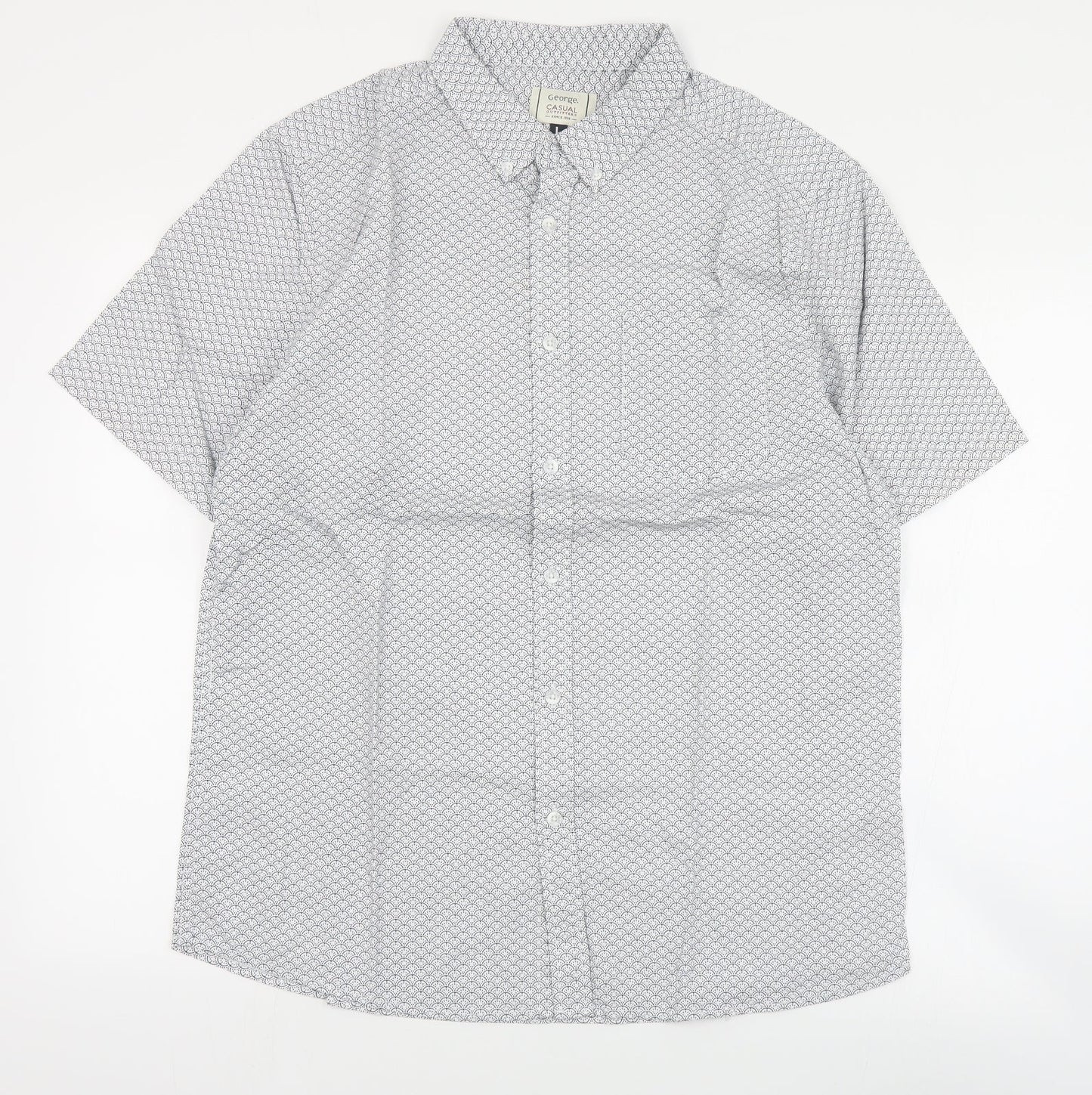George Mens Black Geometric Cotton  Button-Up Size L Collared Button