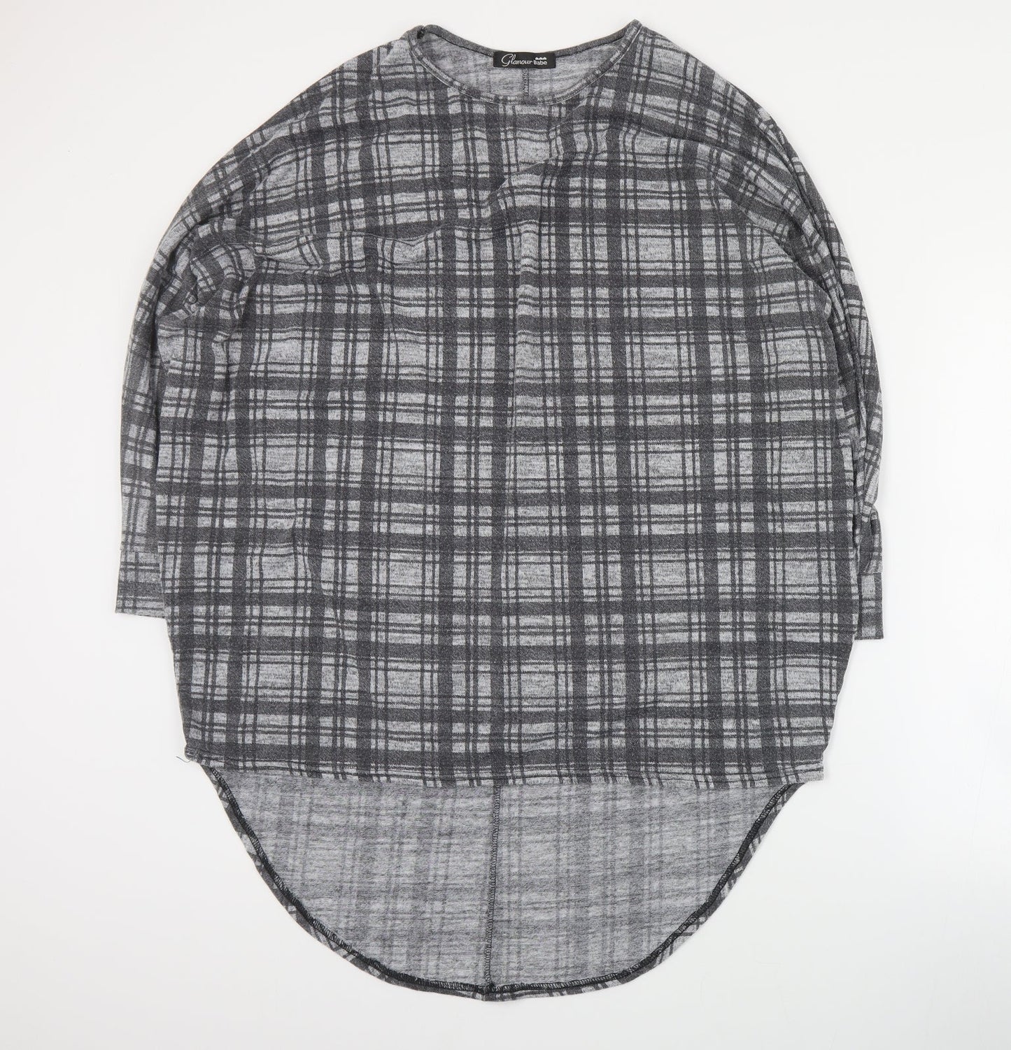 Cameo Rose Womens Grey Plaid Polyester Basic Blouse Size S Round Neck