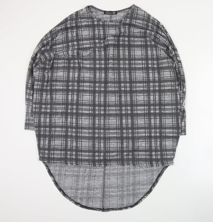 Cameo Rose Womens Grey Plaid Polyester Basic Blouse Size S Round Neck