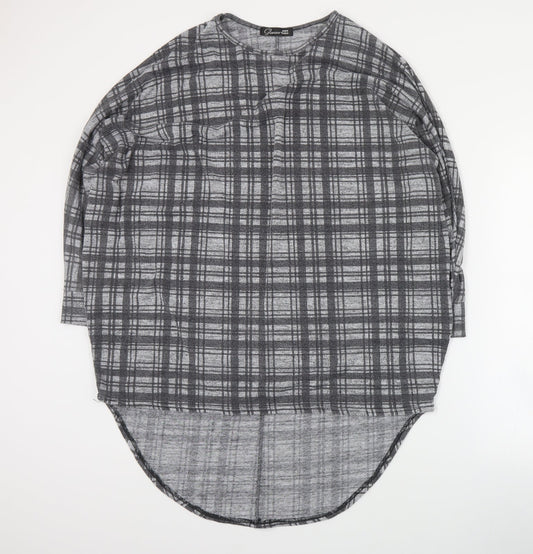 Cameo Rose Womens Grey Plaid Polyester Basic Blouse Size S Round Neck