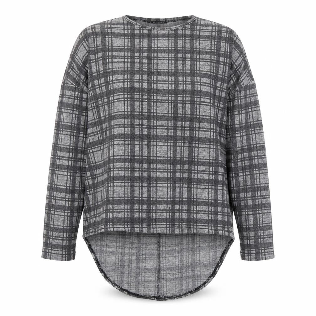 Cameo Rose Womens Grey Plaid Polyester Basic Blouse Size S Round Neck