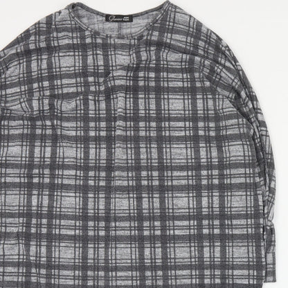 Cameo Rose Womens Grey Plaid Polyester Basic Blouse Size S Round Neck
