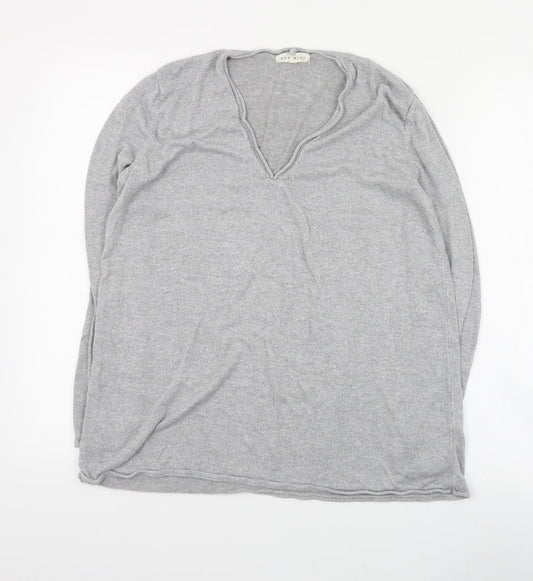 Retrology Womens Grey V-Neck  Rayon Pullover Jumper Size M