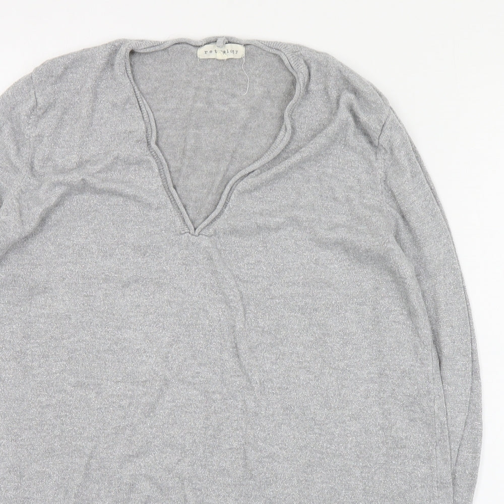 Retrology Womens Grey V-Neck  Rayon Pullover Jumper Size M