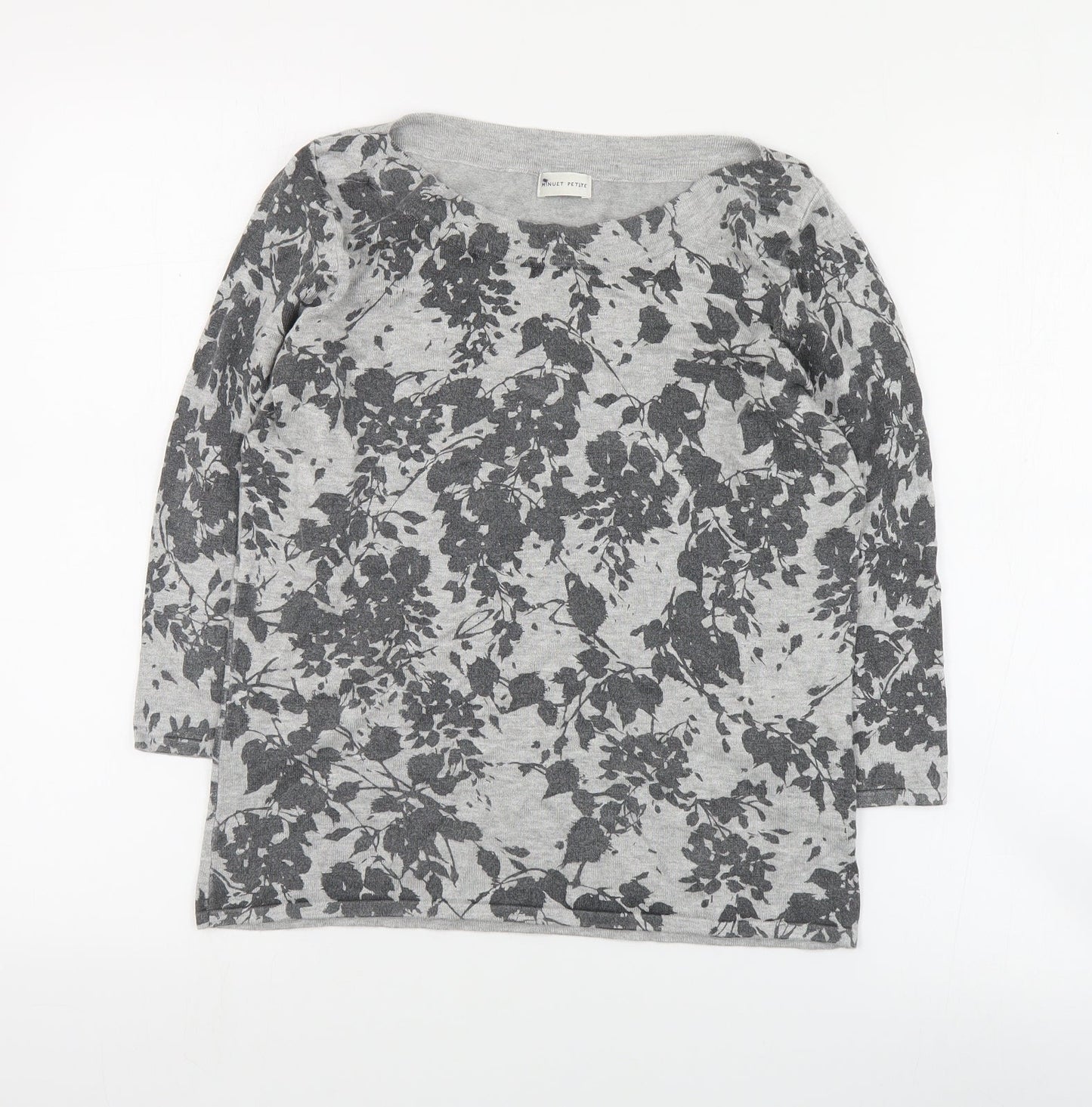 Minuet Petite Womens Grey Boat Neck Floral Viscose Pullover Jumper Size S