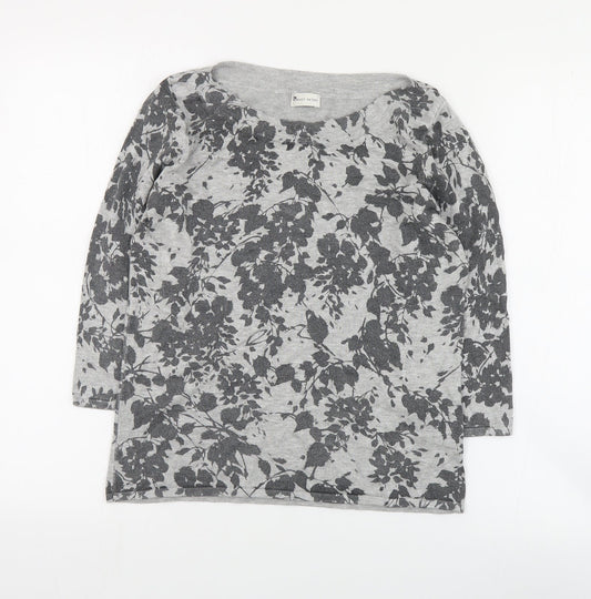 Minuet Petite Womens Grey Boat Neck Floral Viscose Pullover Jumper Size S