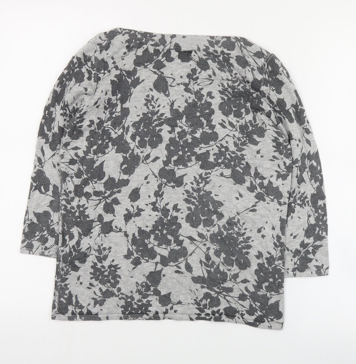 Minuet Petite Womens Grey Boat Neck Floral Viscose Pullover Jumper Size S